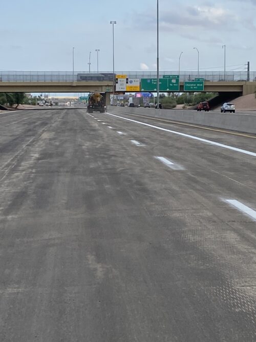 Roadway striping westbound I-10 after pavement removal